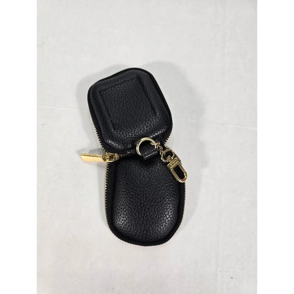 Steve Madden‎ Black Key Fob Case Keychain Coin Purse Wallet Gold Hardware